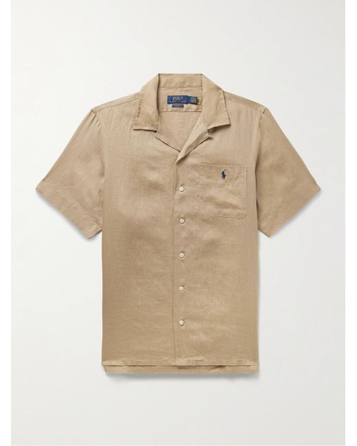 Camicia in lino con colletto convertibile e logo ricamato Clady di Polo Ralph Lauren in Natural da Uomo