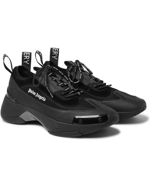 Palm Angels Black Recovery Leather, Suede And Mesh Sneakers for men