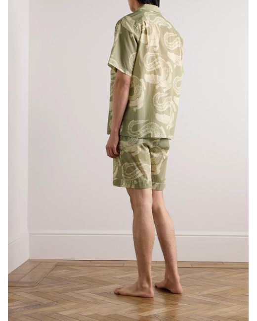 Desmond & Dempsey Green Camp-collar Printed Cotton Pyjama Set for men