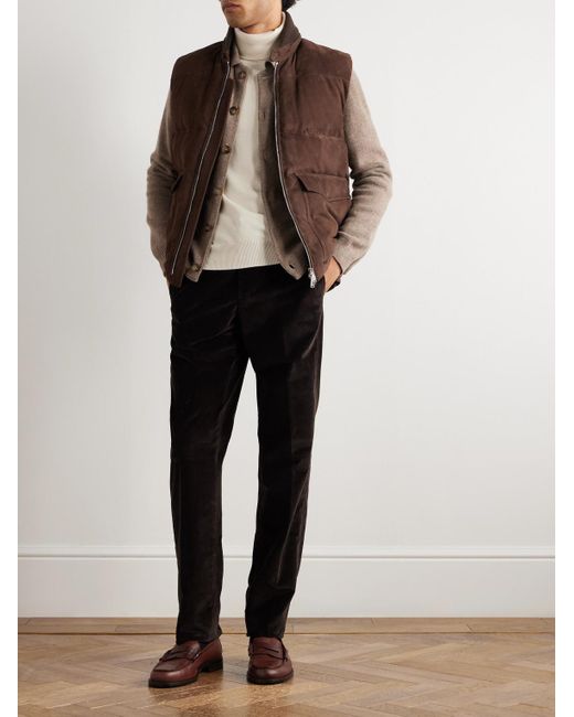 Valstar Brown Locke Wool-Trimmed Quilted Suede Down Gilet for men