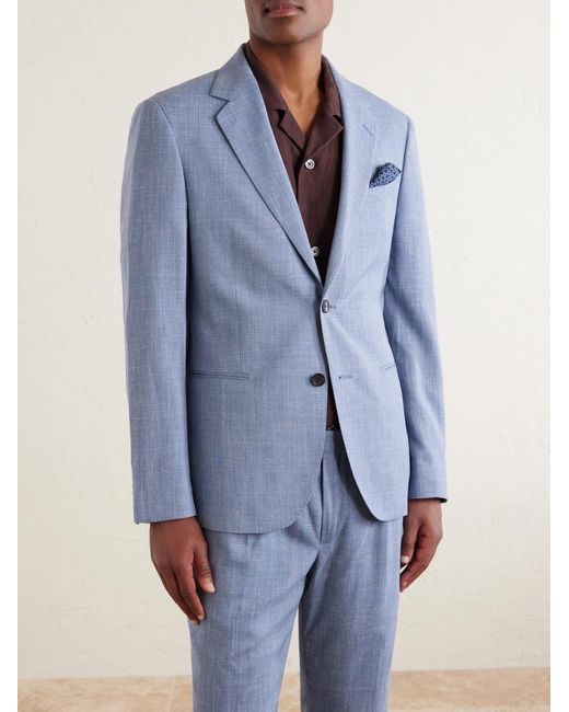 Mr P. Blue Wool, Silk And Linen-Blend Suit Jacket for men