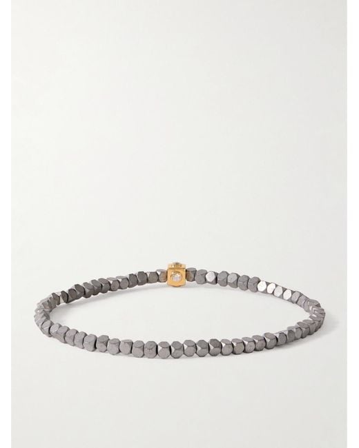 Luis Morais Armband mit Zierperlen aus Hämatit und Detail aus Gold mit Diamanten in Natural für Herren