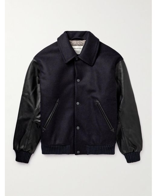 A Kind Of Guise Blue Bjarni Leather-trimmed Wool And Cashmere-blend Bomber Jacket for men