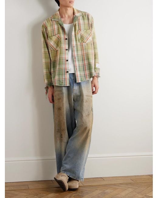 GALLERY DEPT. Marley Hemd aus kariertem Baumwollflanell mit Logoapplikation in Distressed-Optik in Green für Herren