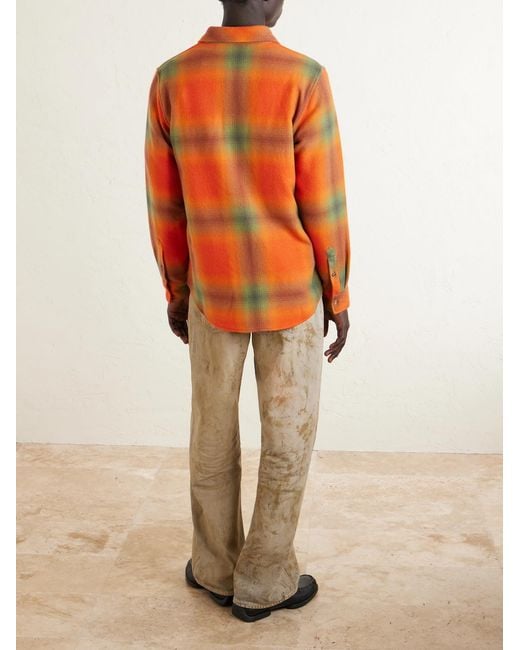 God's True Cashmere Orange Harley-Davidson Logo-Embroidered Checked Cashmere-Flannel Shirt for men