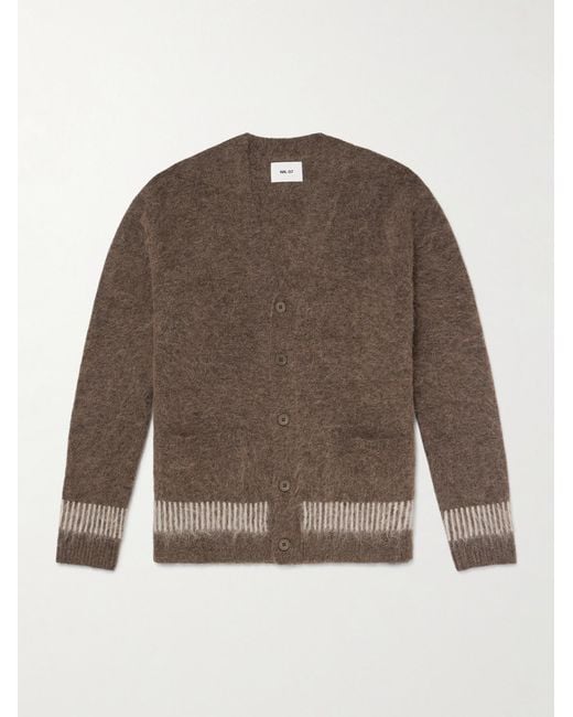 NN07 Brown Russell 60012 Striped Alpaca-Blend Cardigan for men