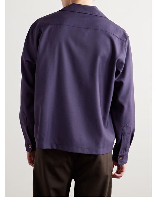 Bode Purple Camp-Collar Wool Overshirt for men