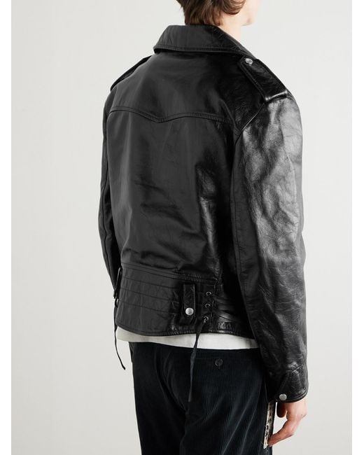 Enfants Riches Deprimes Black Distressed Leather Biker Jacket for men