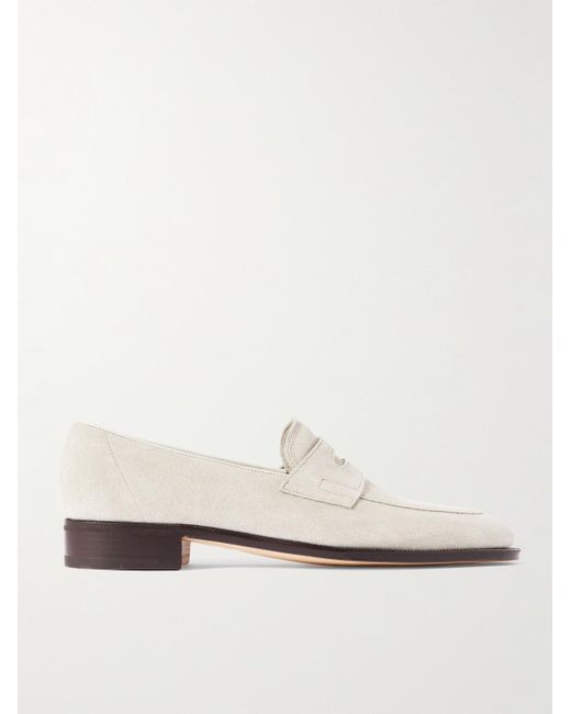 John Lobb White James Suede Penny Loafers for men