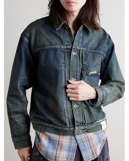 Neighborhood Blue Savage Type-1 Distressed Denim Jacket for men