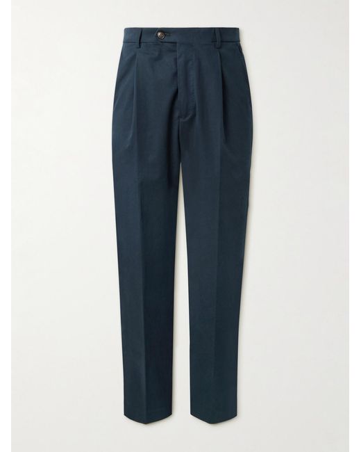 Umit Benan Blue Richard Straight-leg Pleated Cotton-blend Twill Suit Trousers for men