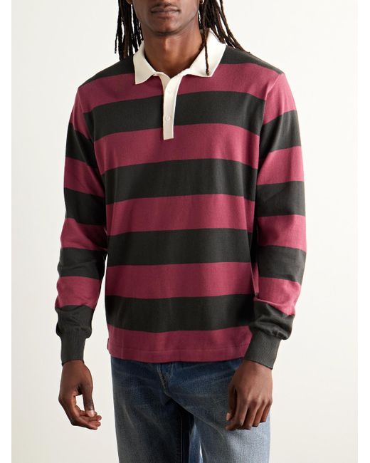 Drake's Red Striped Merino Wool Polo Shirt for men