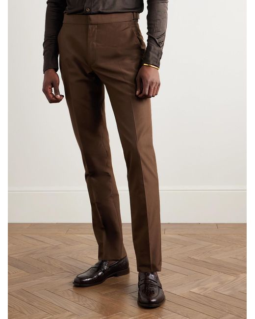 Tom Ford Brown Slim-Fit Silk Trousers for men