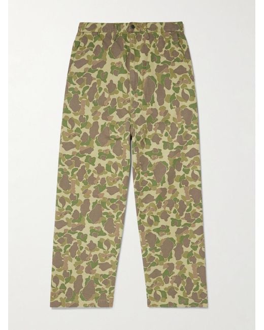 Kapital Green Wide-Leg Camouflage-Print Herringbone Cotton Trousers for men