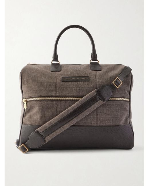 Brunello Cucinelli Brown Boston Leather-trimmed Woven Weekend Bag for men