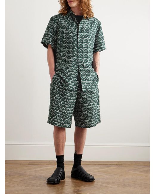 Burberry Green Straight-leg Printed Silk-poplin Shorts for men