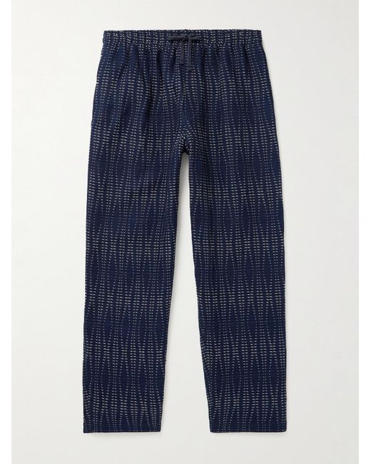 YMC Alva gerade geschnittene Hose aus einer Baumwoll-Wollmischung mit Sashiko-Stickerei und Kordelzugbund in Blue für Herren