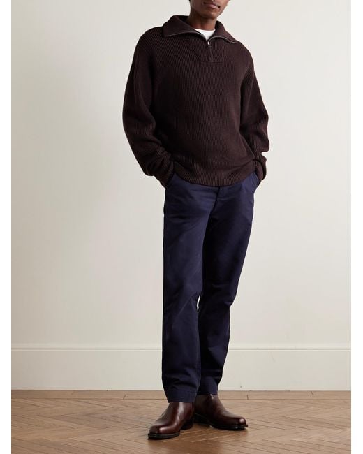 Officine Generale Red Tarek Ribbed Merino Wool Half-Zip Sweater for men