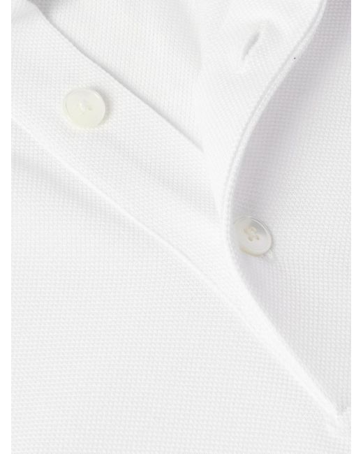 Zegna White Leather-Trimmed Cotton-Piqué Polo Shirt for men