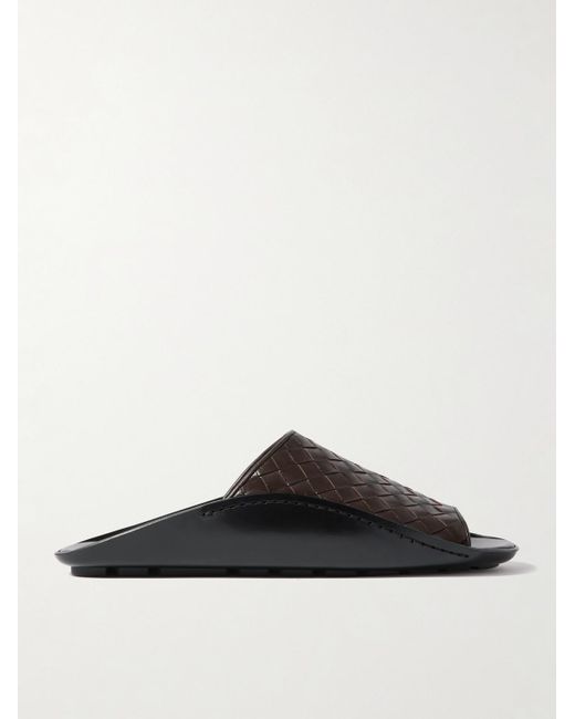 Bottega Veneta Brown Wave Intrecciato Leather Slides for men