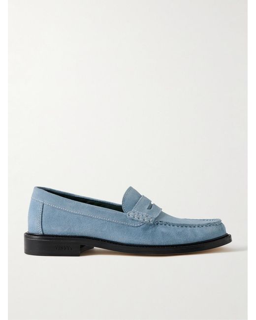 VINNY'S Blue Yardee Suede Penny Loafers for men