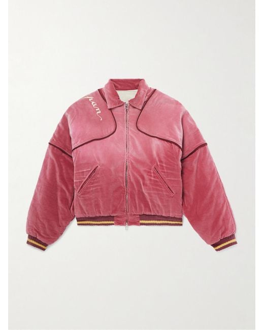 Kapital Pink Logo-Embroidered Zip-Detailed Cotton-Velvet Bomber Jacket for men