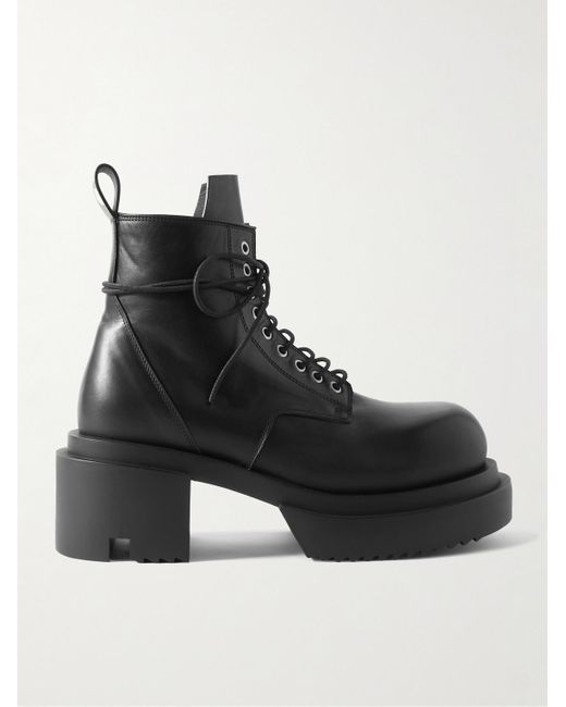 Rick Owens Black Low Army Bogun Platform Leather Boots for men