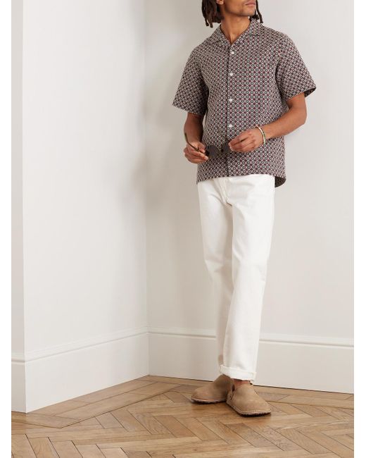 Portuguese Flannel Hemd aus Baumwolle mit wandelbarem Kragen und Stickereien in Gray für Herren