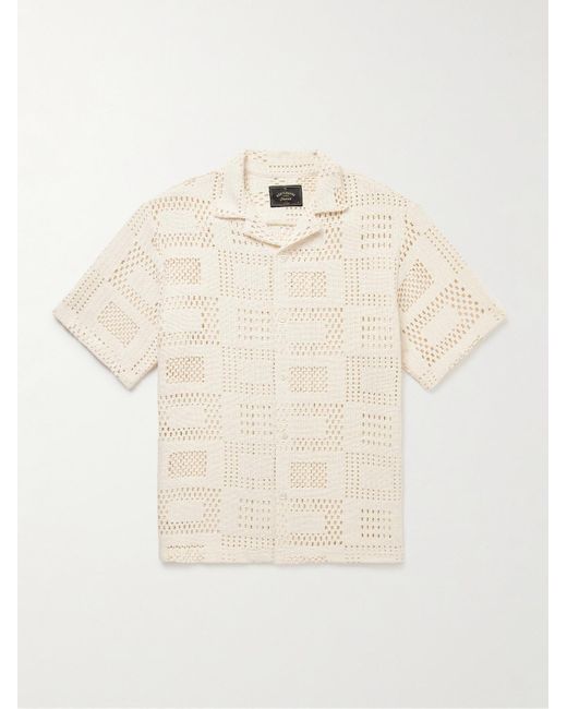 Portuguese Flannel Natural Camp-collar Crocheted Cotton-blend Shirt for men