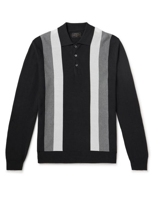 Beams Plus Black Striped Knitted Polo Shirt for men