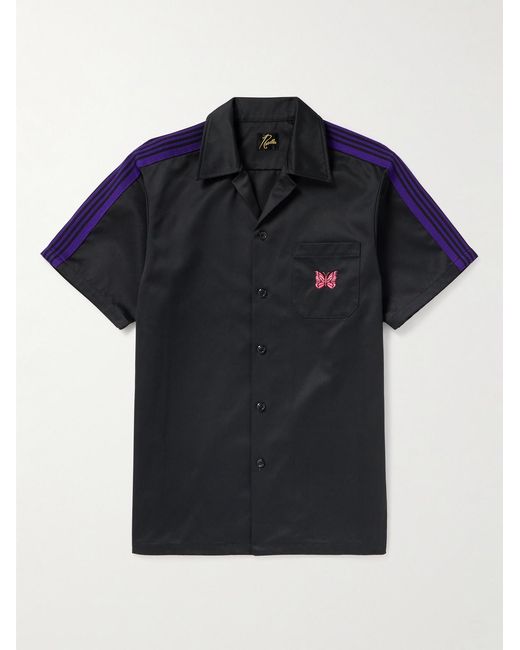 Needles Black Webbing-Trimmed Embroidered Twill Shirt for men