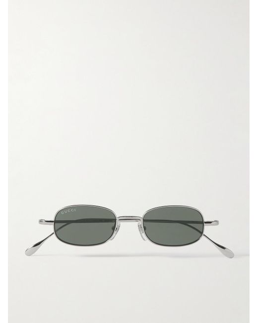 Gucci Silberfarbene Sonnenbrille mit schmalem Rahmen in Metallic für Herren