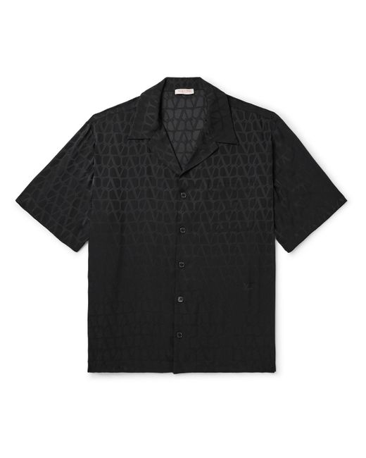 Valentino Garavani Black Toile Iconograph Camp-collar Logo-jacquard Silk-satin Shirt for men