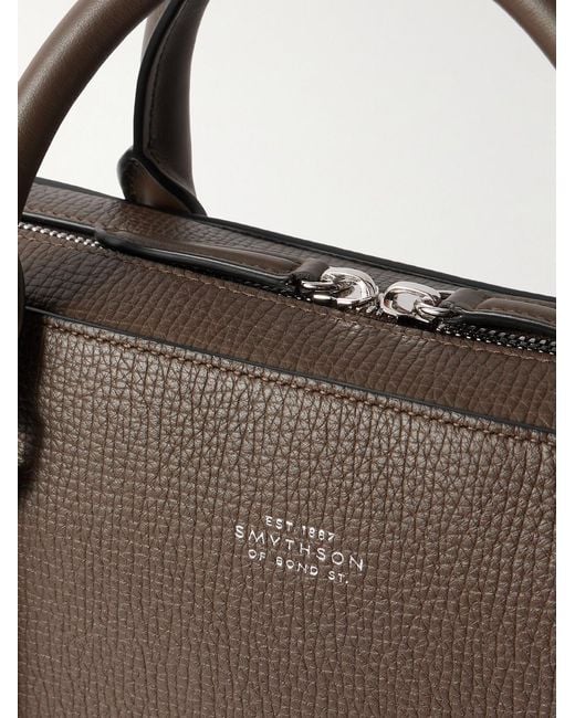 Smythson Brown Full-Grain Leather Briefcase for men