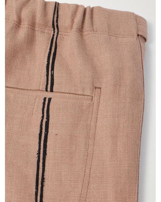 Zegna Weit geschnittene Shorts aus Oasi-Leinen mit Streifen und Gürtel in Natural für Herren