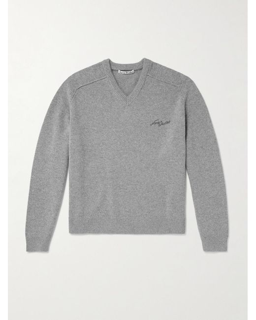 Acne Gray Kaybe Richard Logo-Embroidered Wool And Yak-Blend Sweater for men