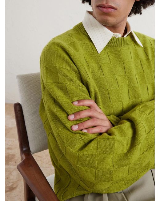 Culver Checked Cashmere Sweater di The Elder Statesman in Green da Uomo