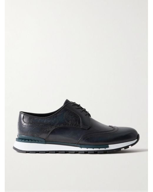 Berluti Blue Fast Track Scritto Venezia Leather Sneakers for men