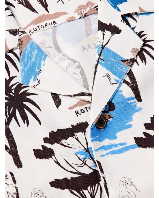 MANAAKI Blue Te Ika A Maui Camp Collar Printed Lyocell-Twill Shirt for men