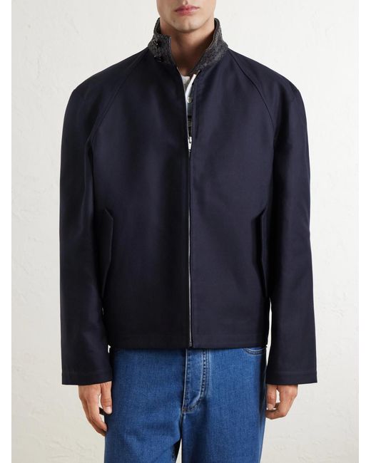 Bottega Veneta Blue Intrecciato Leather-trimmed Cotton-gabardine Blouson Jacket for men