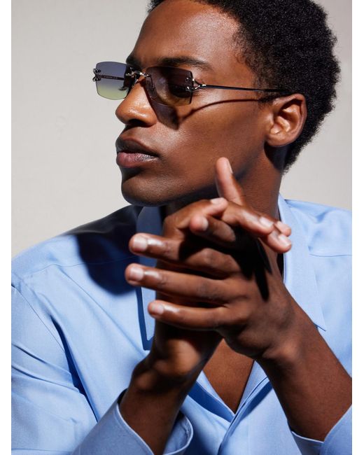 Cartier Blue Squared-Frame Metal Sunglasses for men