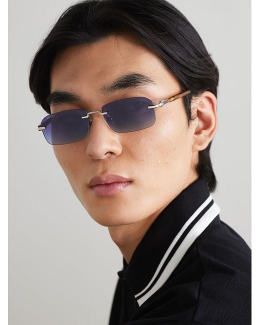 Gucci Rimless Rectangular-Frame-Tone And Acetate Sunglasses in