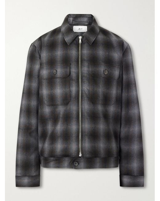 Mr P. Black Checked Virgin Wool Zip-up Jacket for men