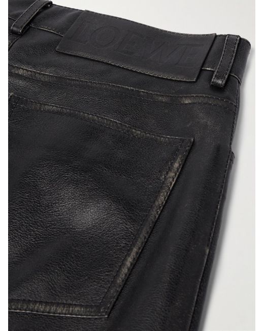 Loewe Gray Straight-leg Distressed Full-grain Leather Trousers for men