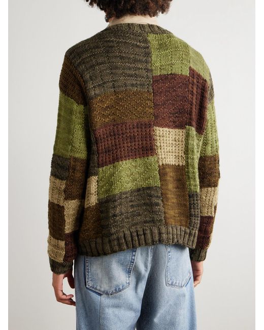 Kartik Research Green Patchworked Wool Cardigan for men