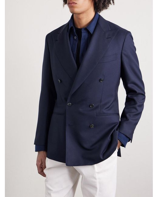 Saman Amel Blue Double-breasted Wool Suit Jacket for men