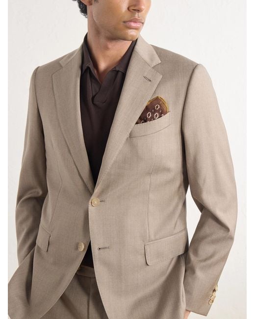 Zegna Brown Printed Wool Pocket Square for men