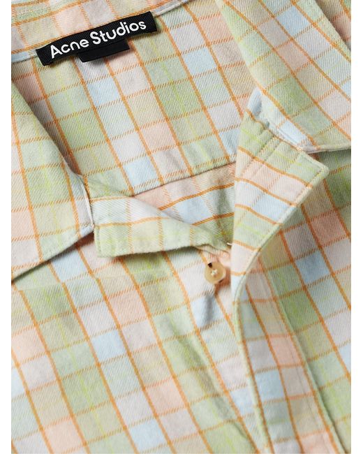 Acne Green Camp-Collar Logo-Appliquéd Checked Organic Cotton-Flannel Overshirt for men