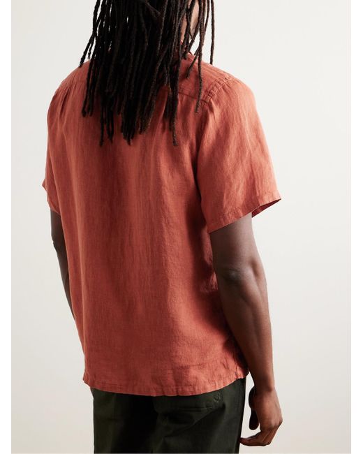 Portuguese Flannel Red Camp-Collar Linen Shirt for men