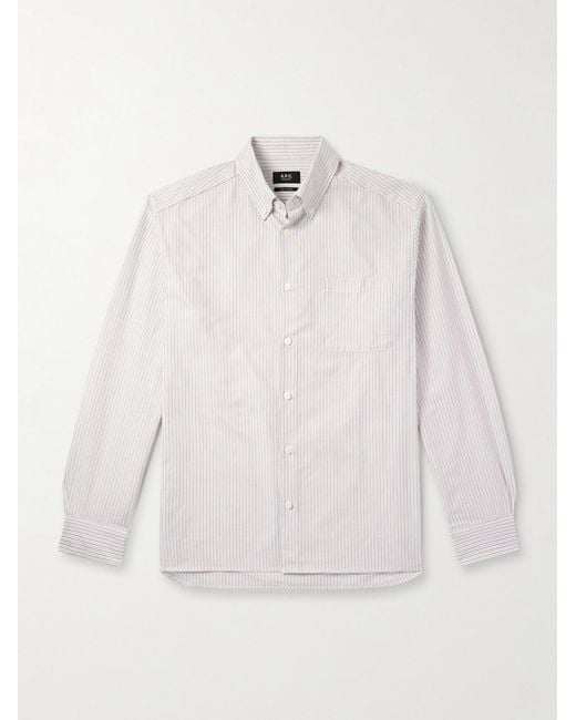 A.P.C. White Mateo Button-Down Collar Pinstriped Organic Cotton Shirt for men